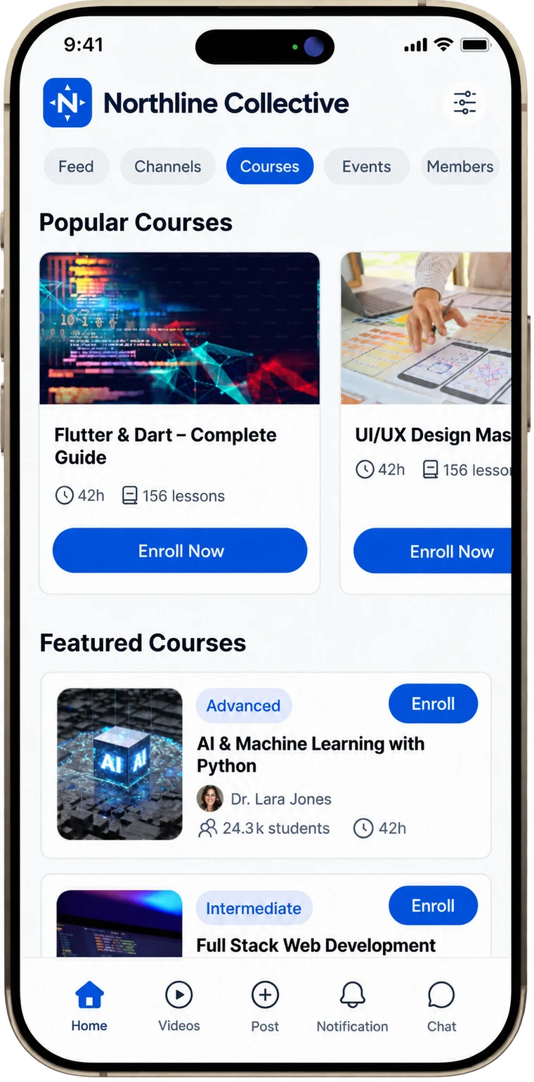 Mobile course library with lessons organised for learning on the go