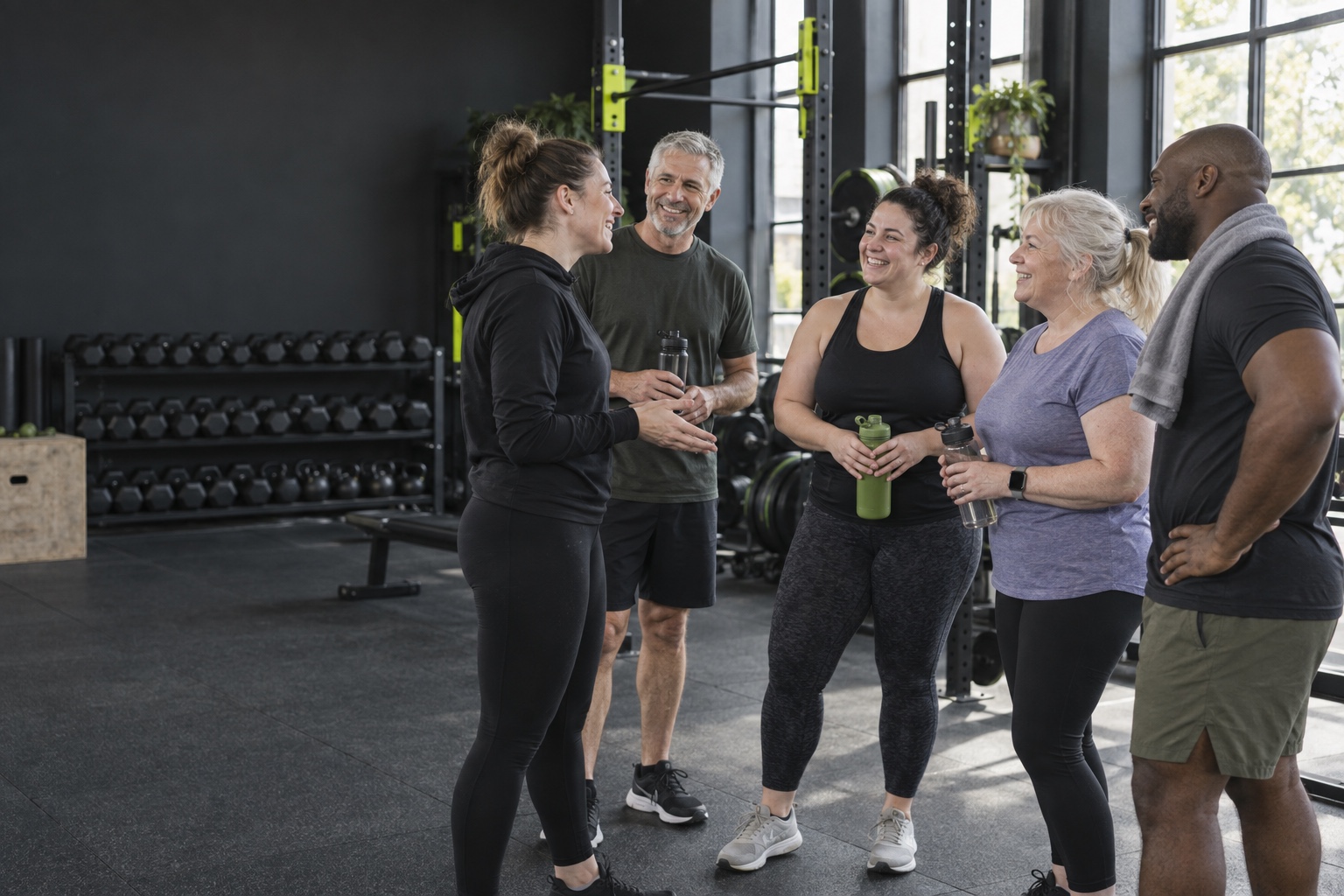 Gym members connecting and training together